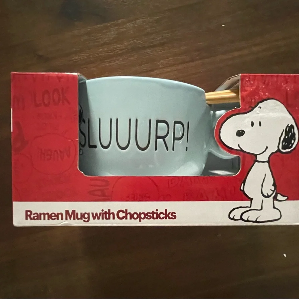 Peanuts Snoppy noodle‎ bowl Remen Mug with chopsticks Large NWT